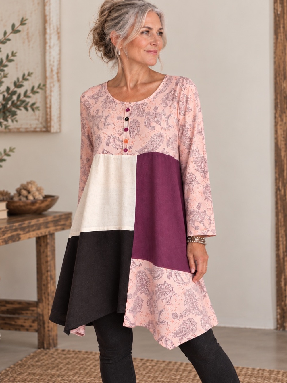 Upcycled Patchwork Tunic Dress Art to Wear Boho Lagenlook